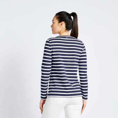 Moteriški ilgarankoviai buriavimo marškinėliai „100“, mėlynos ir baltos spalvos
