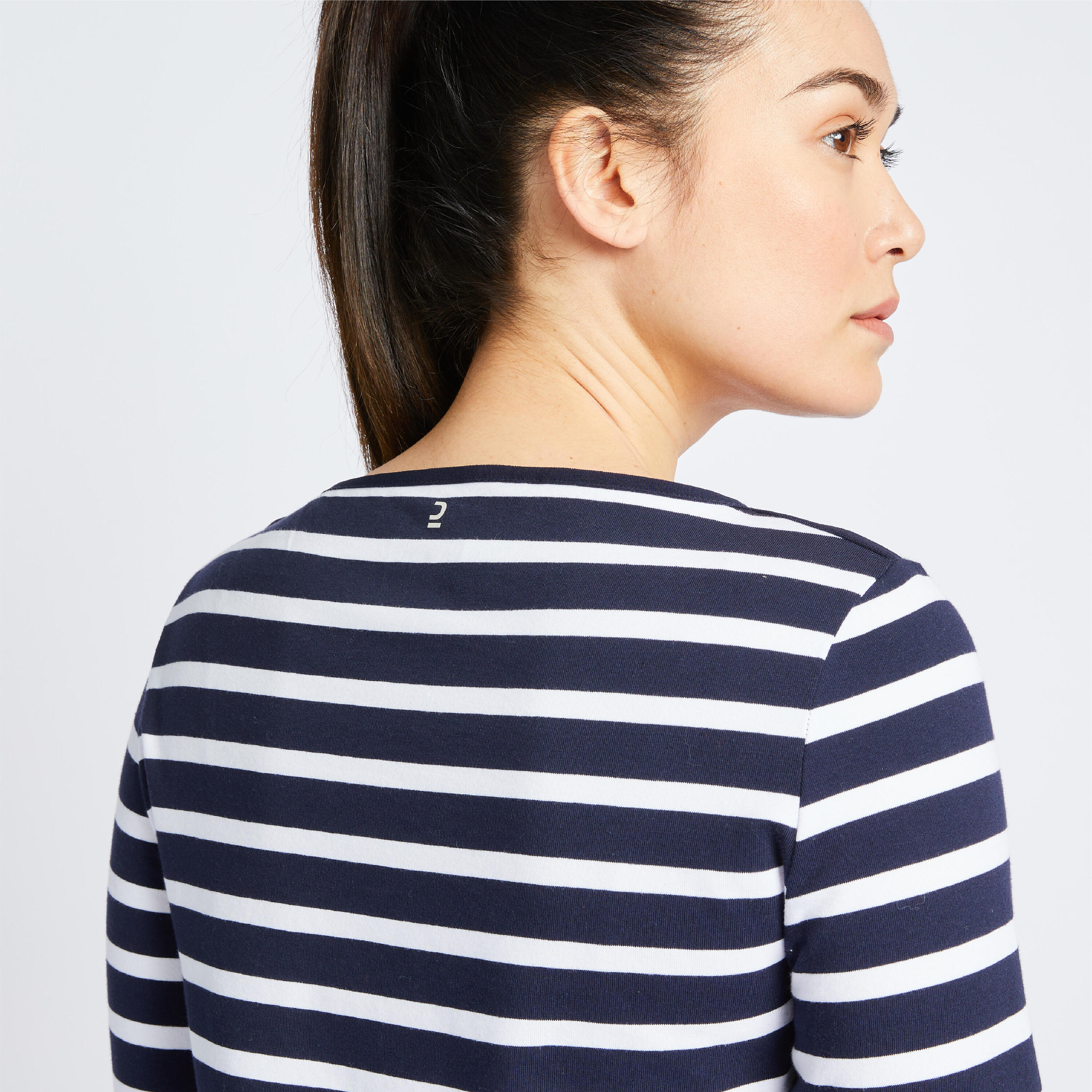 Tee-shirt marinière manches longues Femme Sailing 100 bleu blanc 5/8