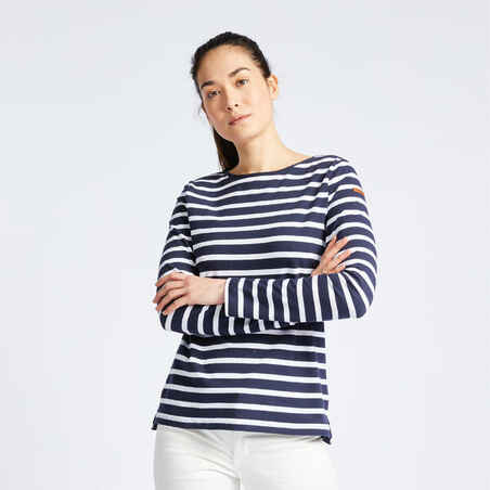 Moteriški ilgarankoviai buriavimo marškinėliai „100“, mėlynos ir baltos spalvos