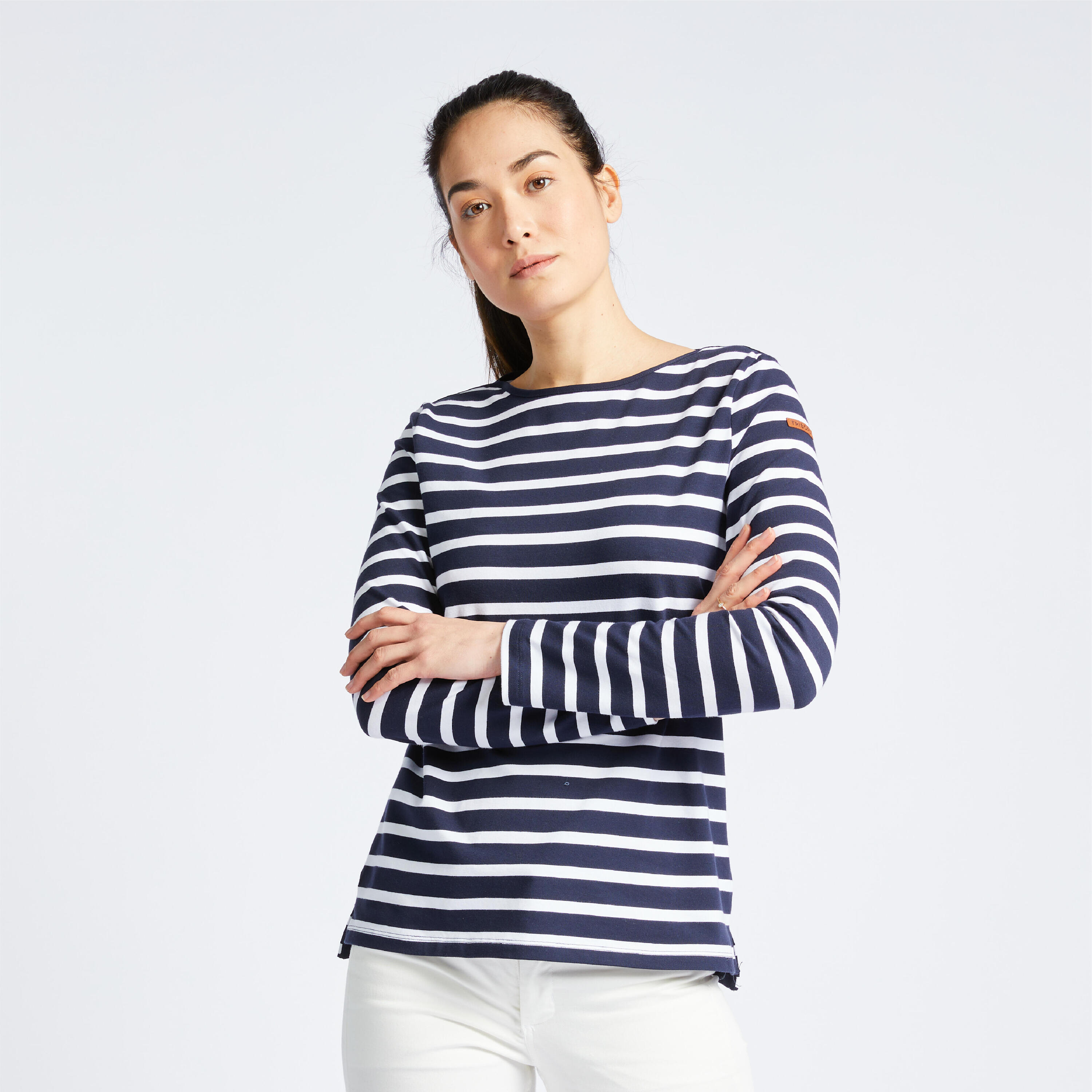 Women's Sailing Long-sleeved Sailor's T-shirt 100 blue white TRIBORD ...