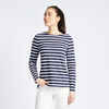 Naiste pikkade varrukatega purjetamise T-särk 100, sinine/valge