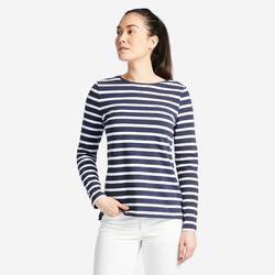 T-Shirt Manches longues - marinière de voile femme Sailing 100 Blanc bleu