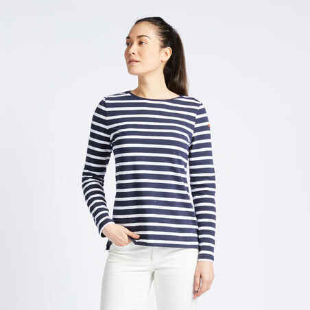 Women's Sailing Long-sleeved Sailor's T-shirt 100 blue white