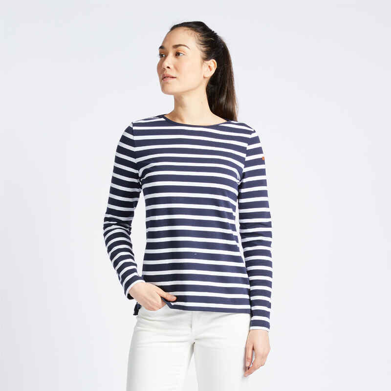 Γυναικεία μακρυμάνικη μπλούζα ιστιοπλοΐας Sailor's T-shirt 100 μπλε-λευκό