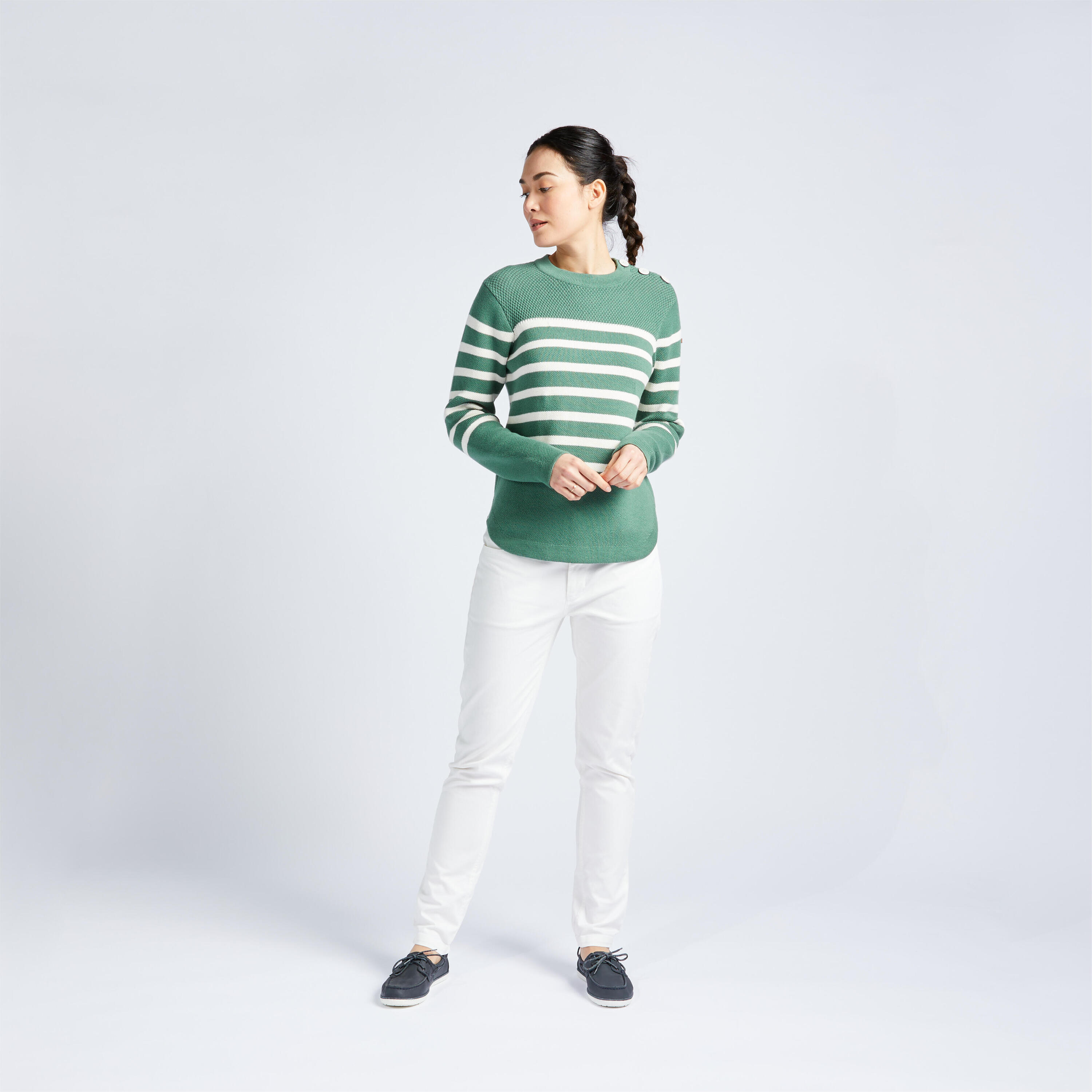 Women’s sailing jumper white khaki striped 8/12