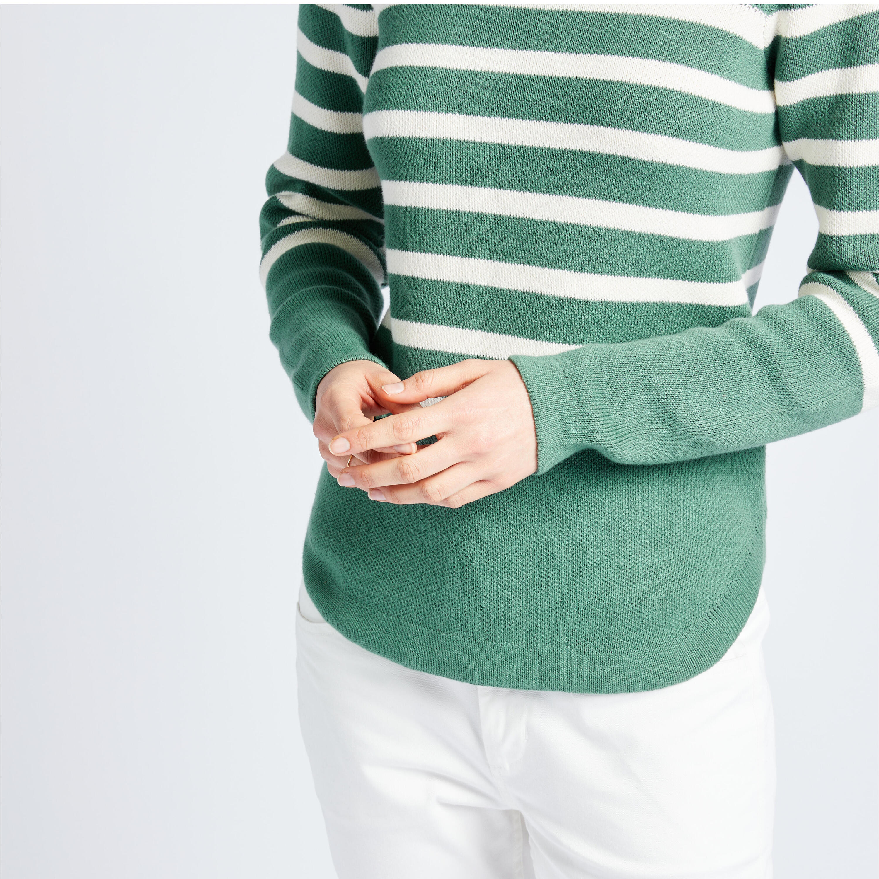 Women’s sailing jumper white khaki striped 6/12