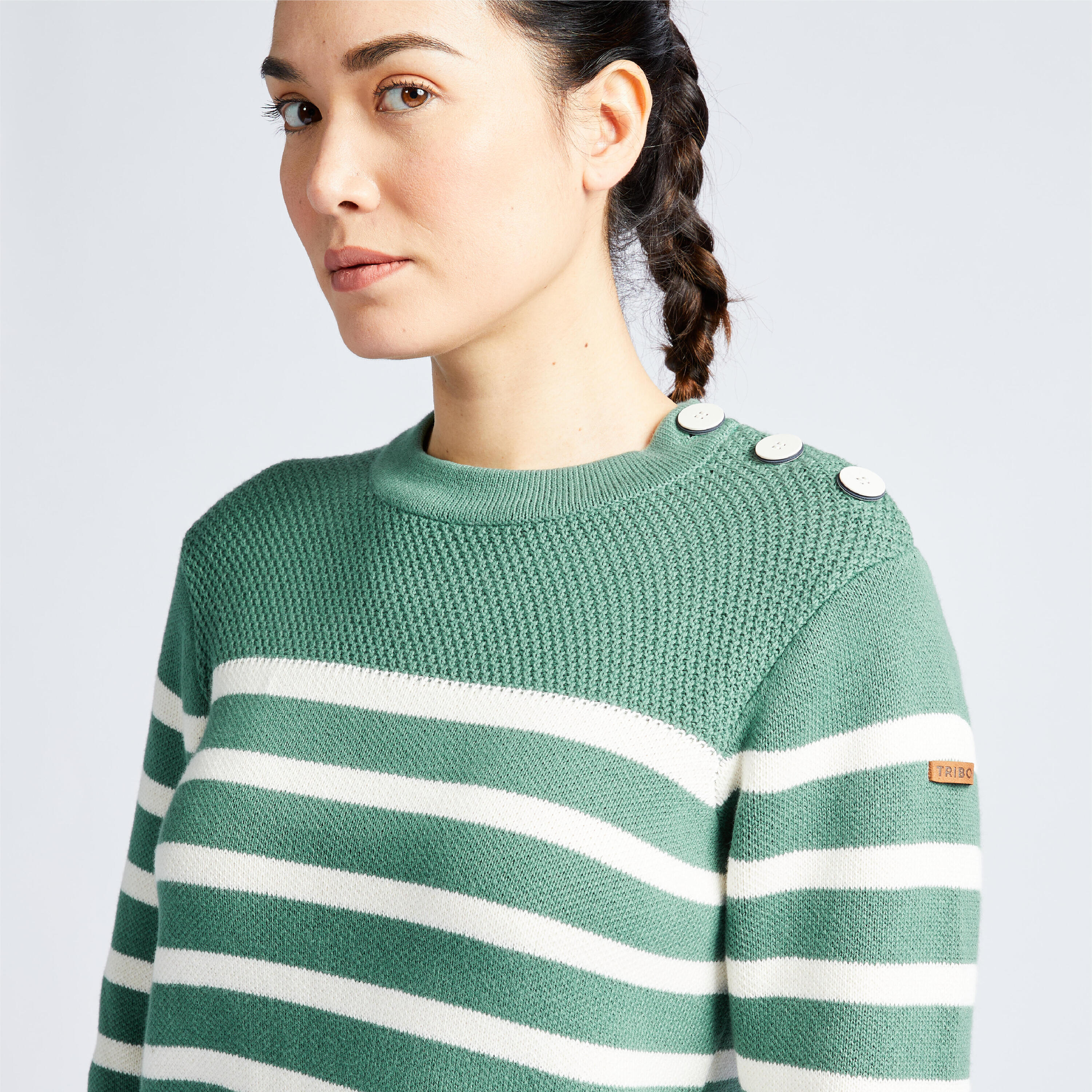 Women’s sailing jumper white khaki striped 3/12