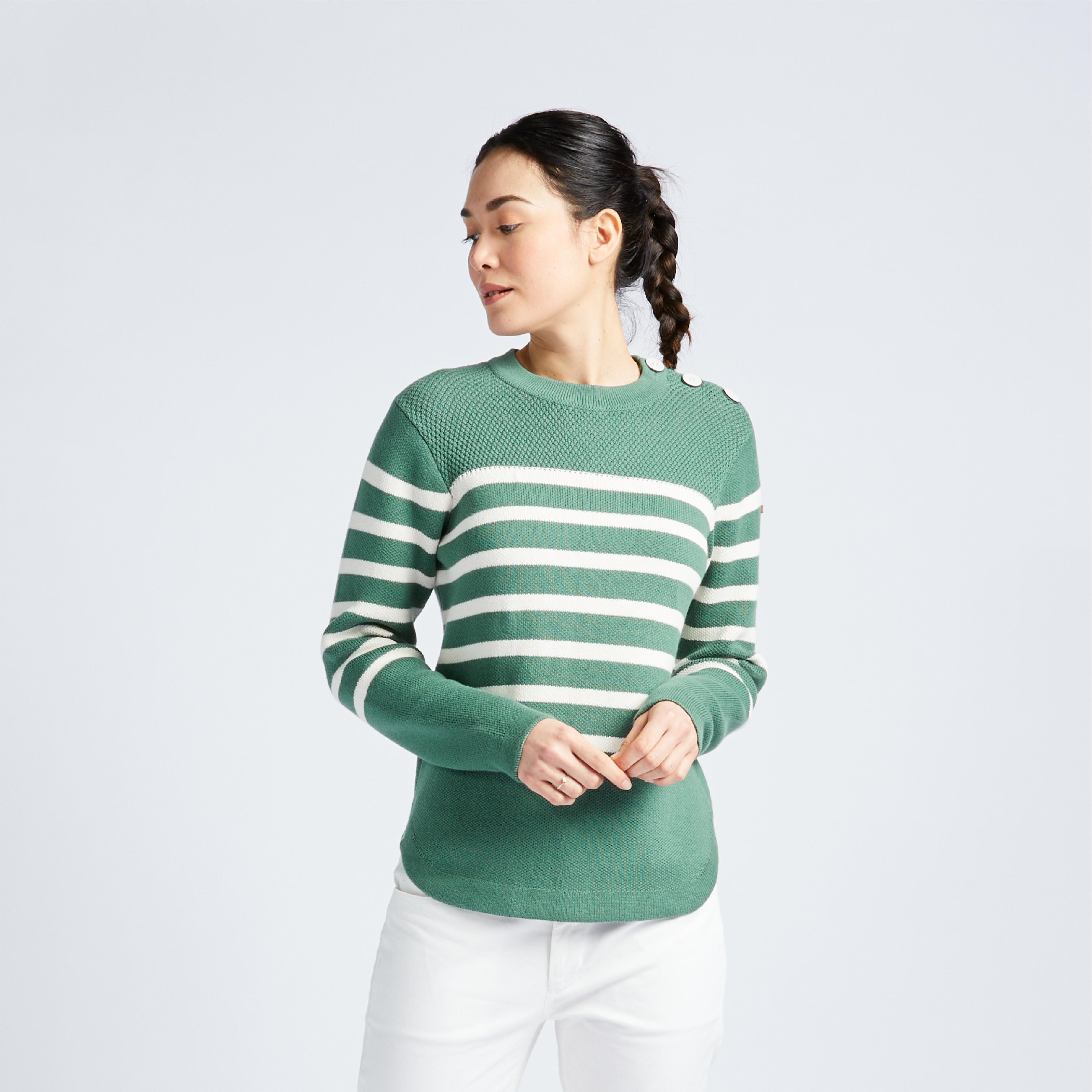 pull marin femme kaki rayé blanc - tribord