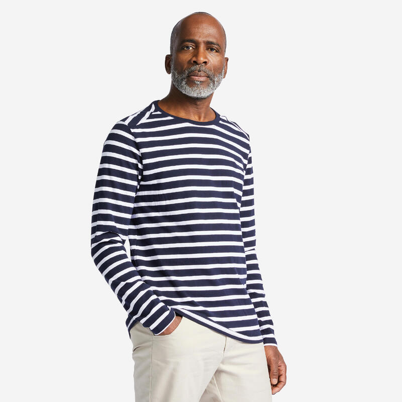 Camiseta vela manga larga marinera Hombre Tribord Saling 100 rayas azul