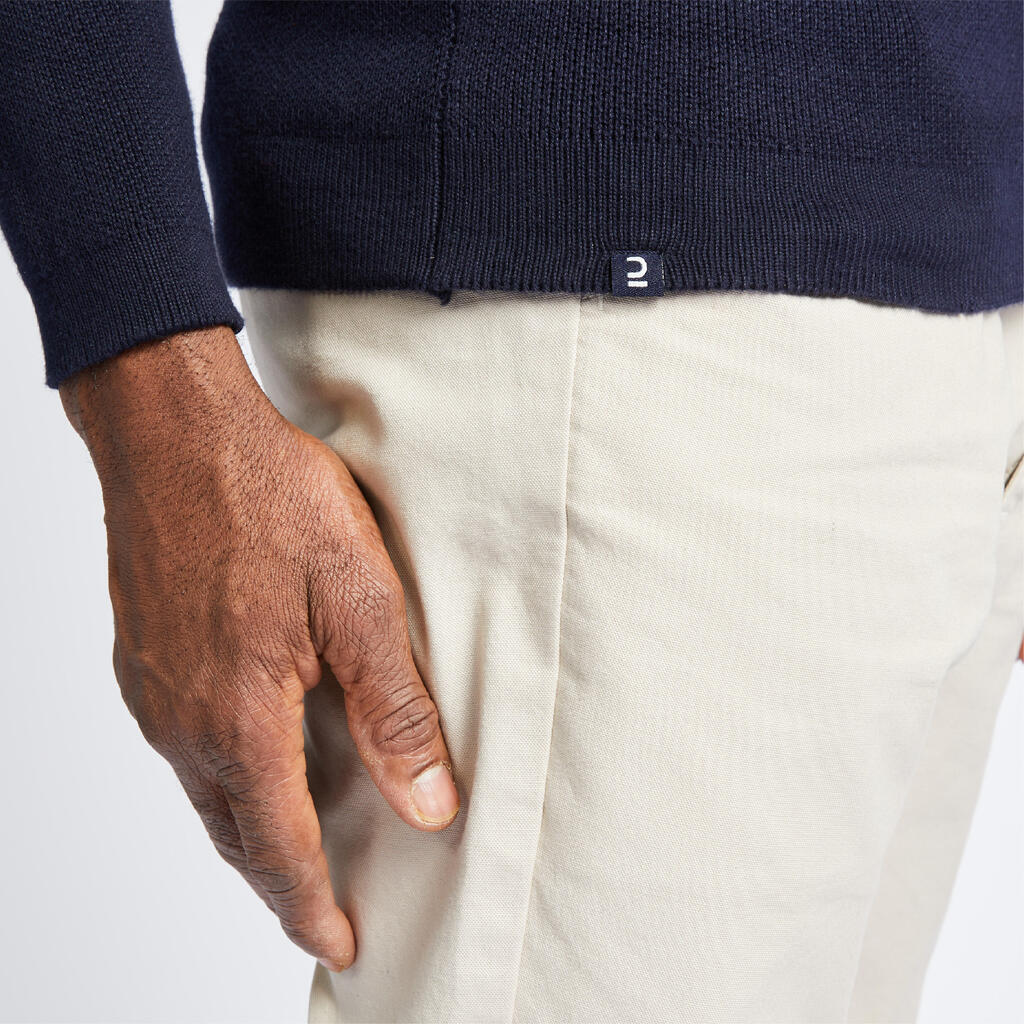 Pull marin tricoté homme, 100 beige rayé bleu navy