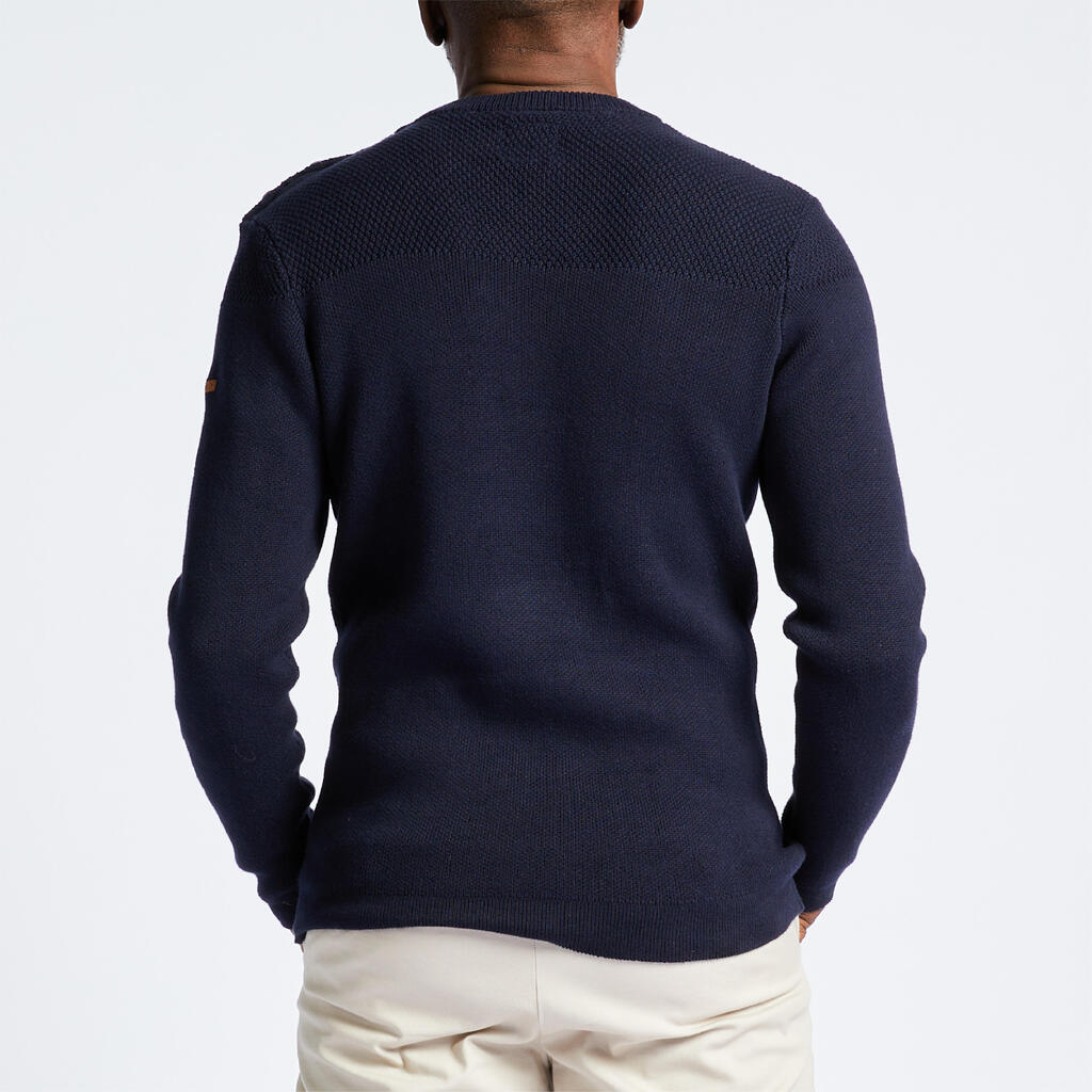 Pull marin tricoté homme, 100 beige rayé bleu navy