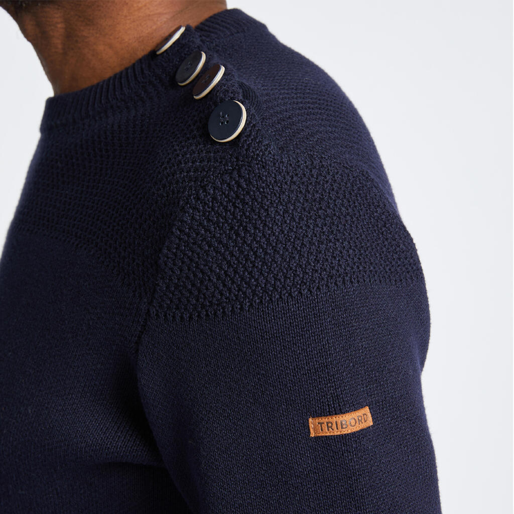 Pull marin tricoté homme, 100 beige rayé bleu navy