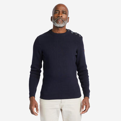 Segelpullover gestrickt Herren 100 beige/dunkelblau gestreift