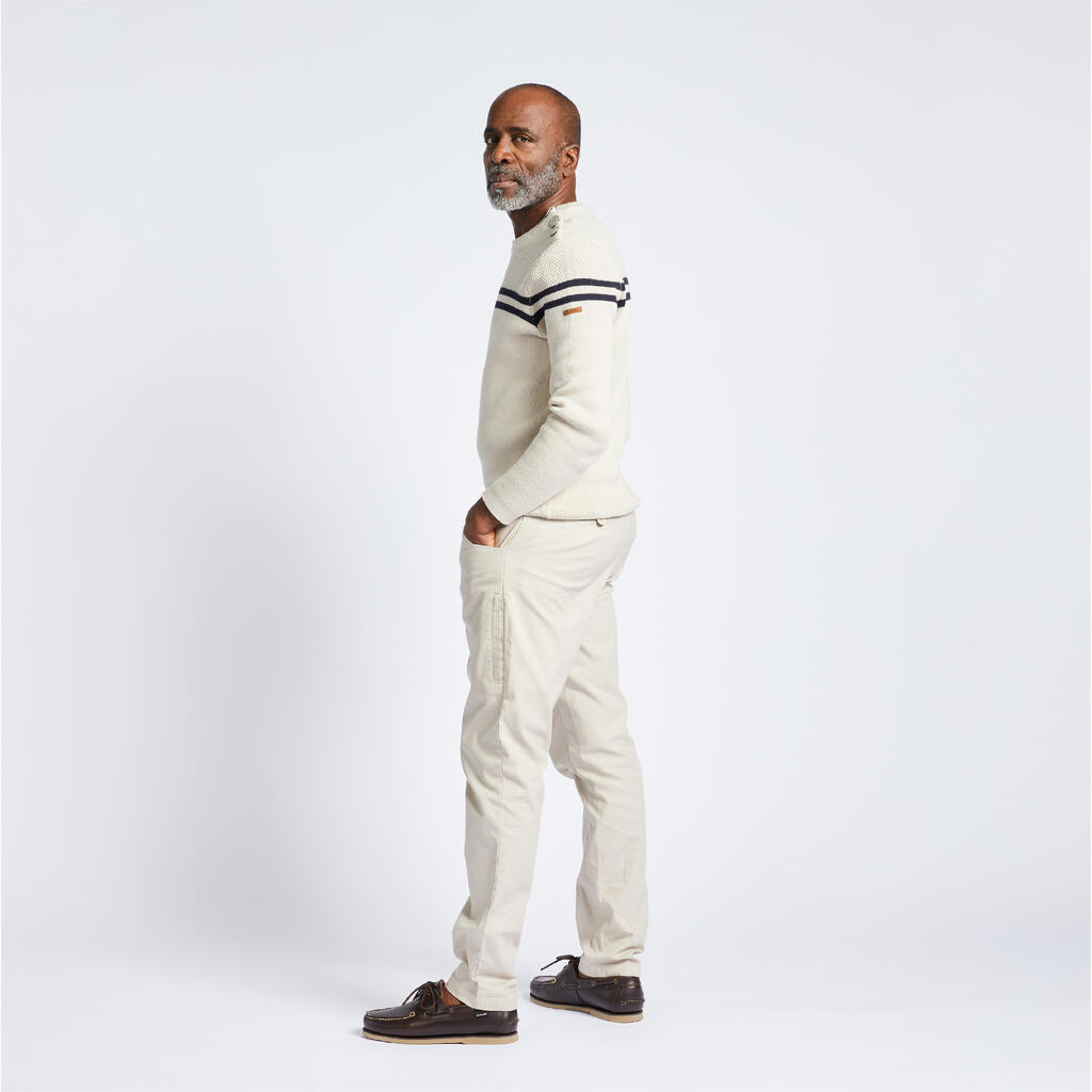 Pull marin tricoté homme, 100 beige rayé bleu navy
