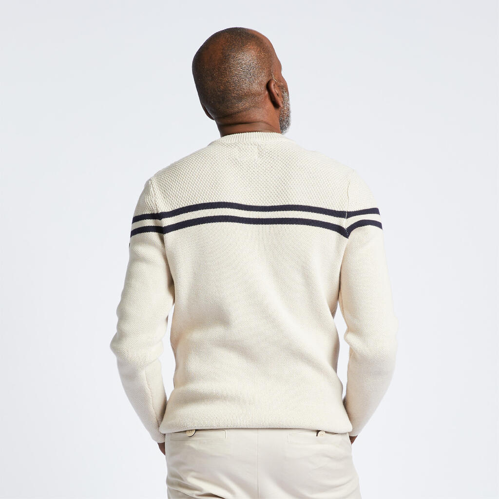 Pull marin tricoté homme, 100 beige rayé bleu navy