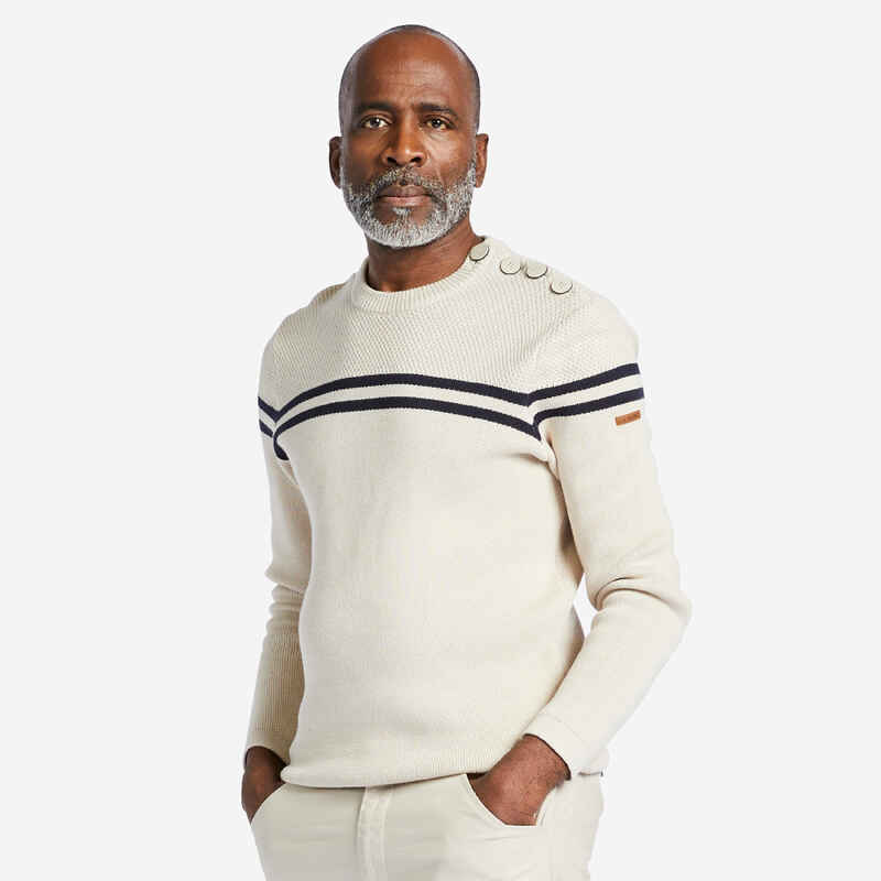 Men's Sailor Pullover - beige and blue striped