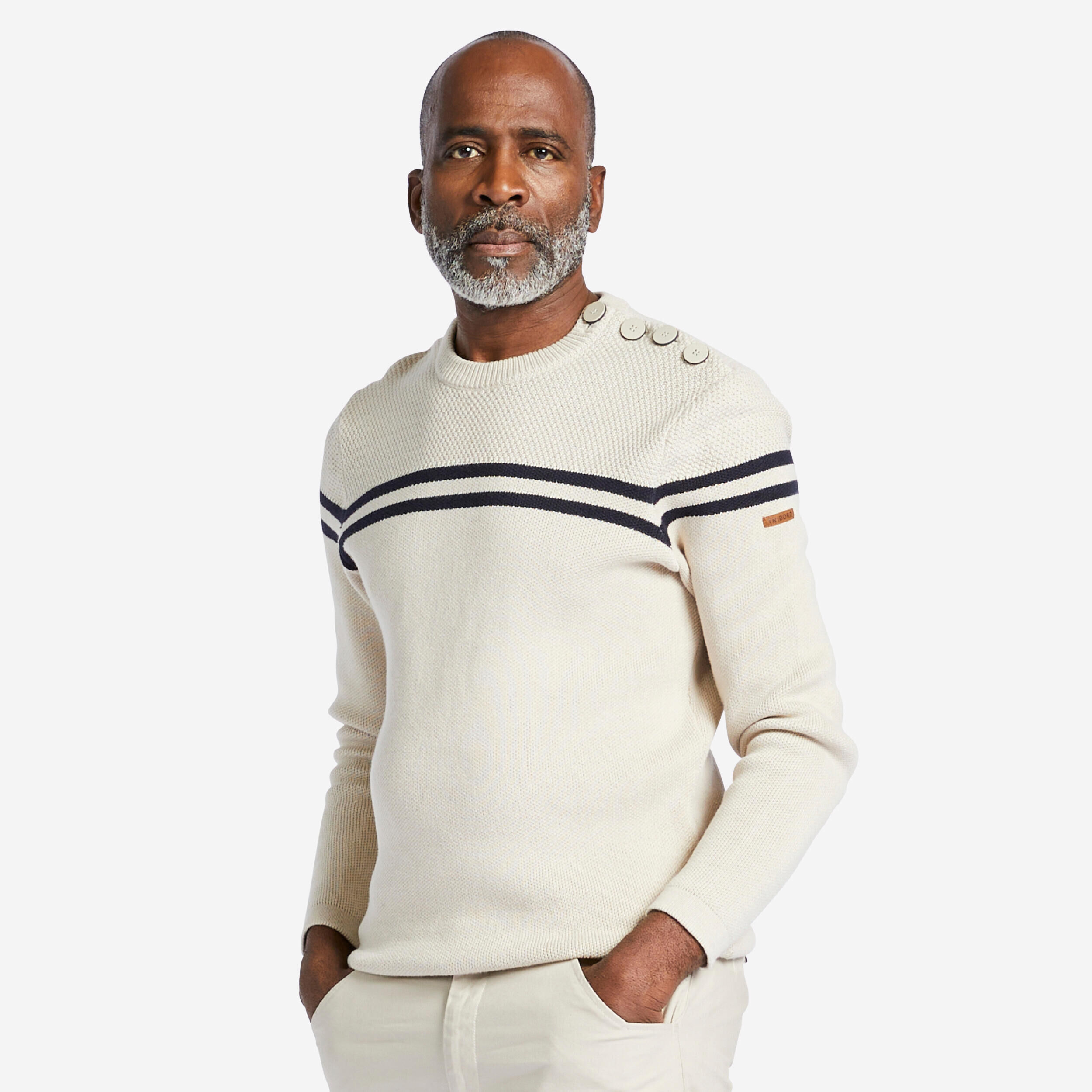 TRIBORD Men's Sailor Pullover - beige and blue striped