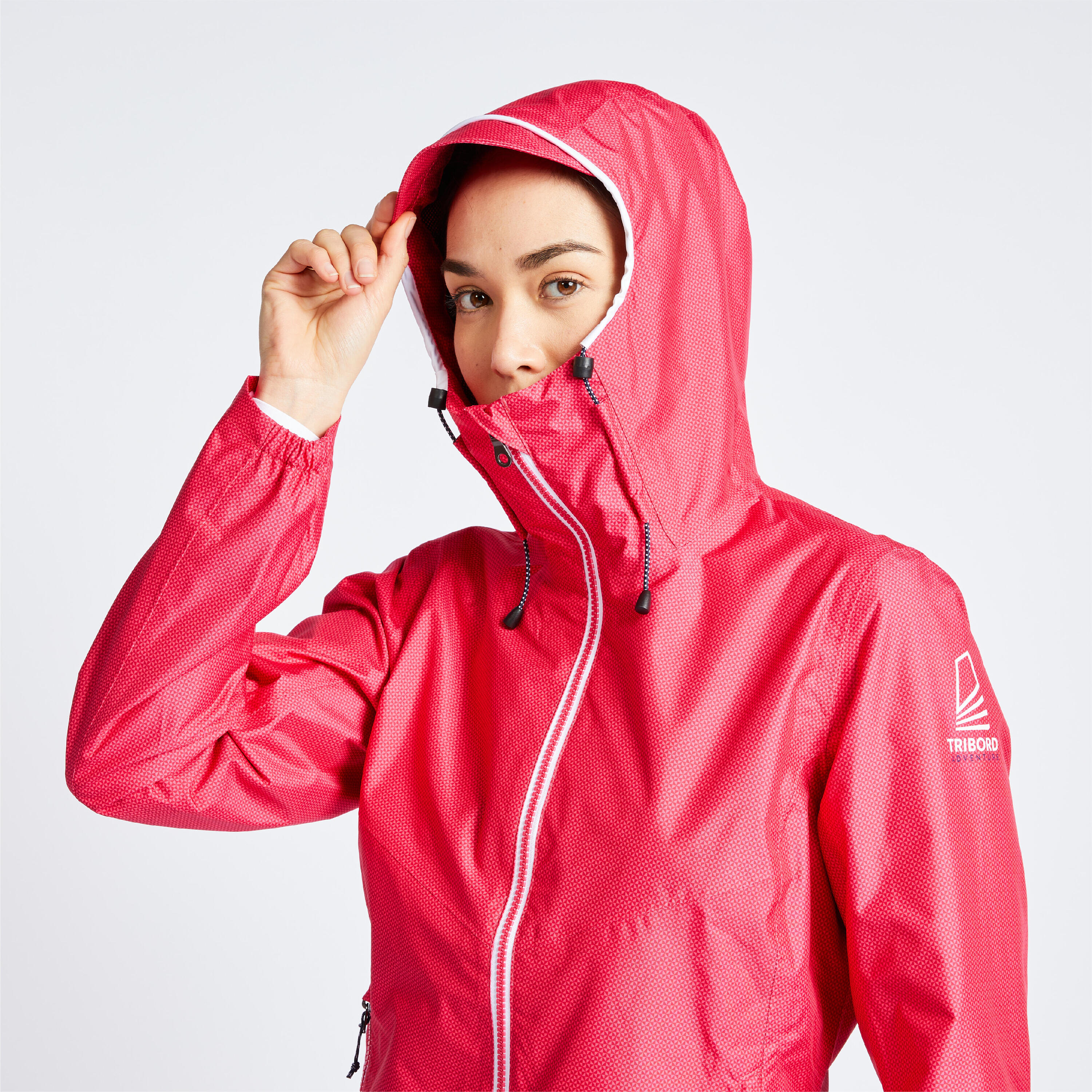 Women's waterproof sailing jacket 100 - All Over Pink 6/9