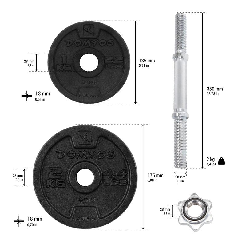 Kit d'haltères avec 8 disques de poids et étui de rangement - Total 20 kg