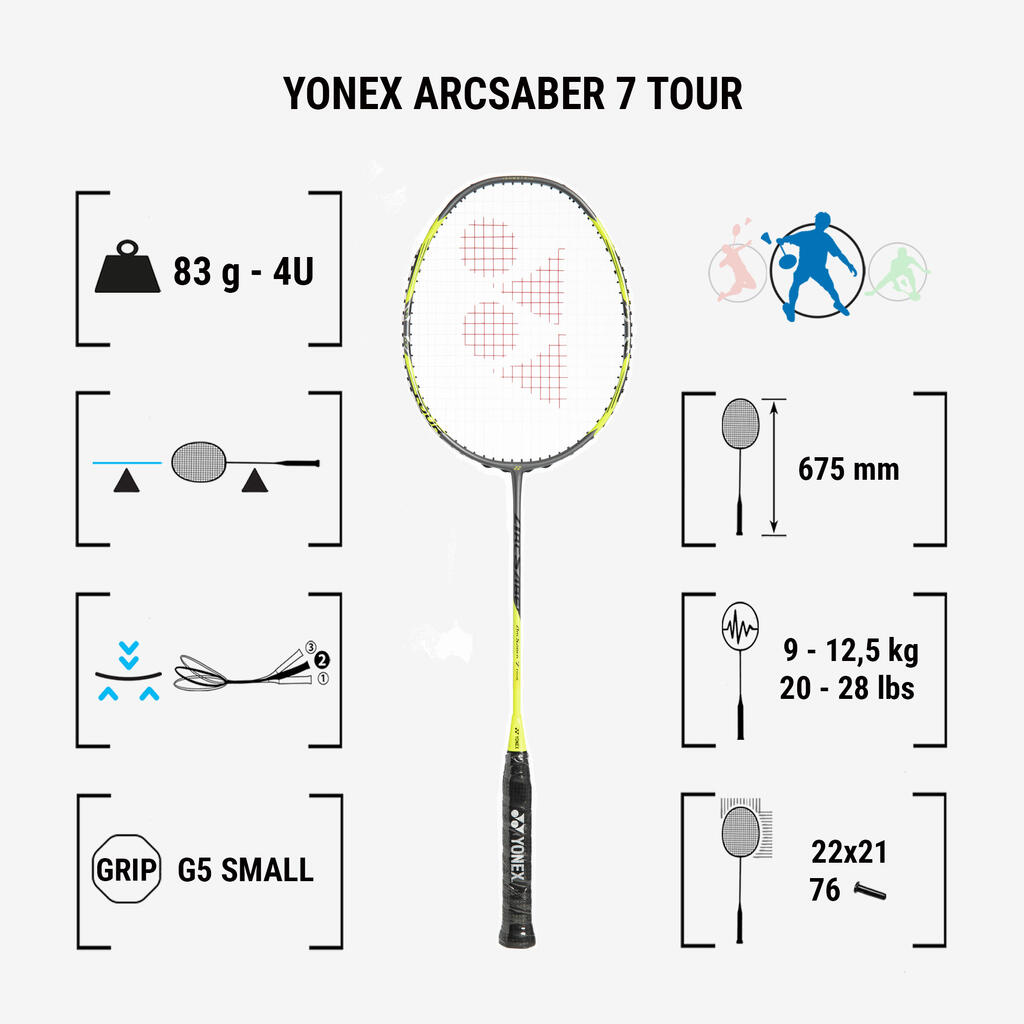 Badmintonschläger Yonex - Arcsaber 7 Tour grau/gelb