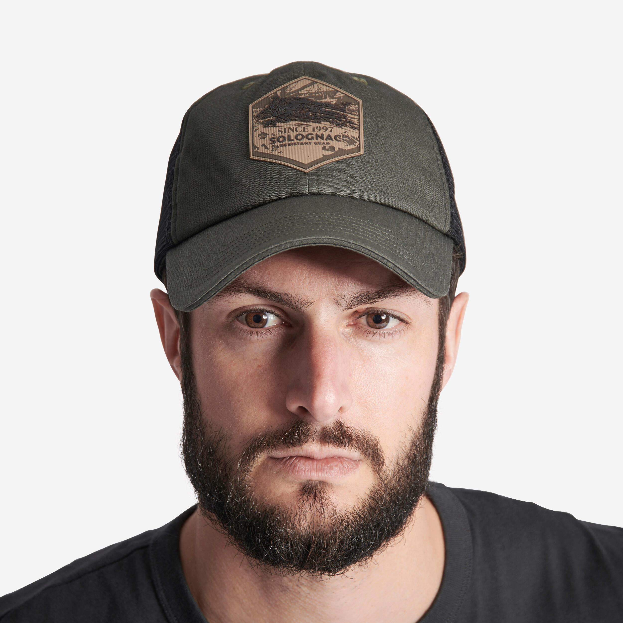 SOLOGNAC CAP TRUCKER GREEN WILD BOAR PATCH