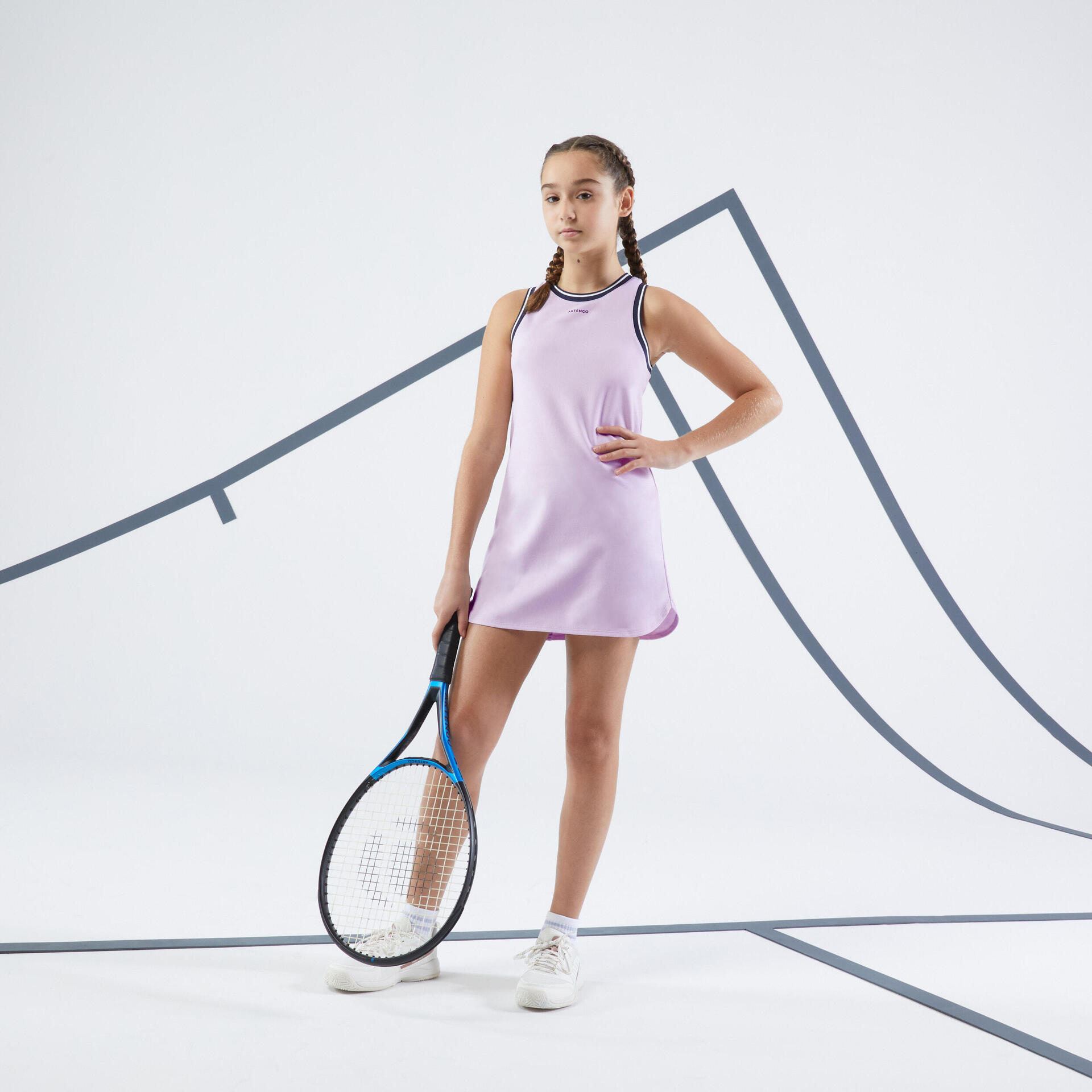 Girls' Straight-Cut Tennis Dress TDR 500 Navy/Mauve