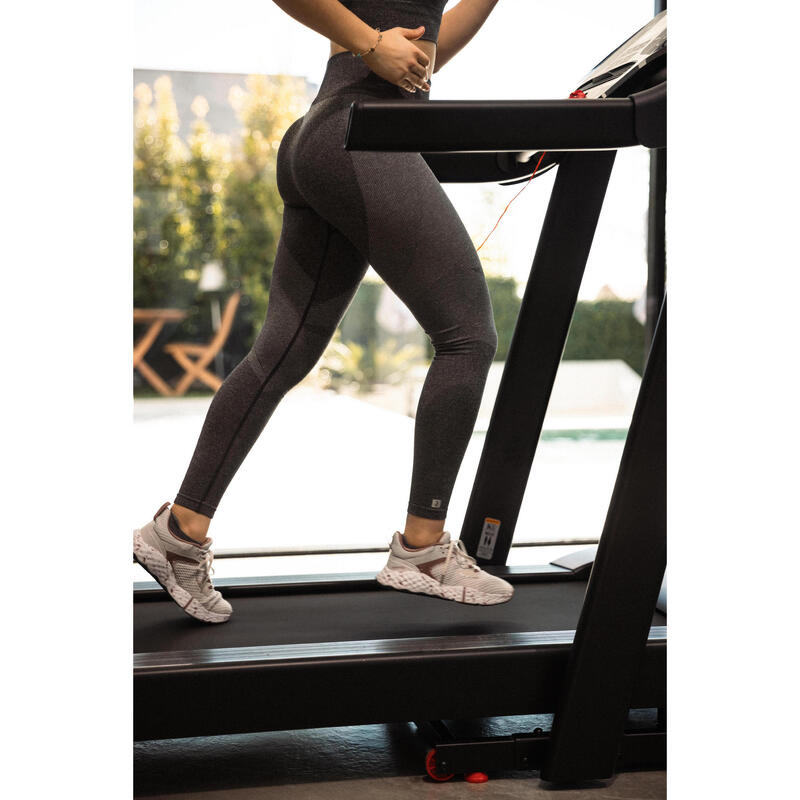 Kadın Gri Yüksek Bel Spor Taytı 900 - Fitness Kardiyo