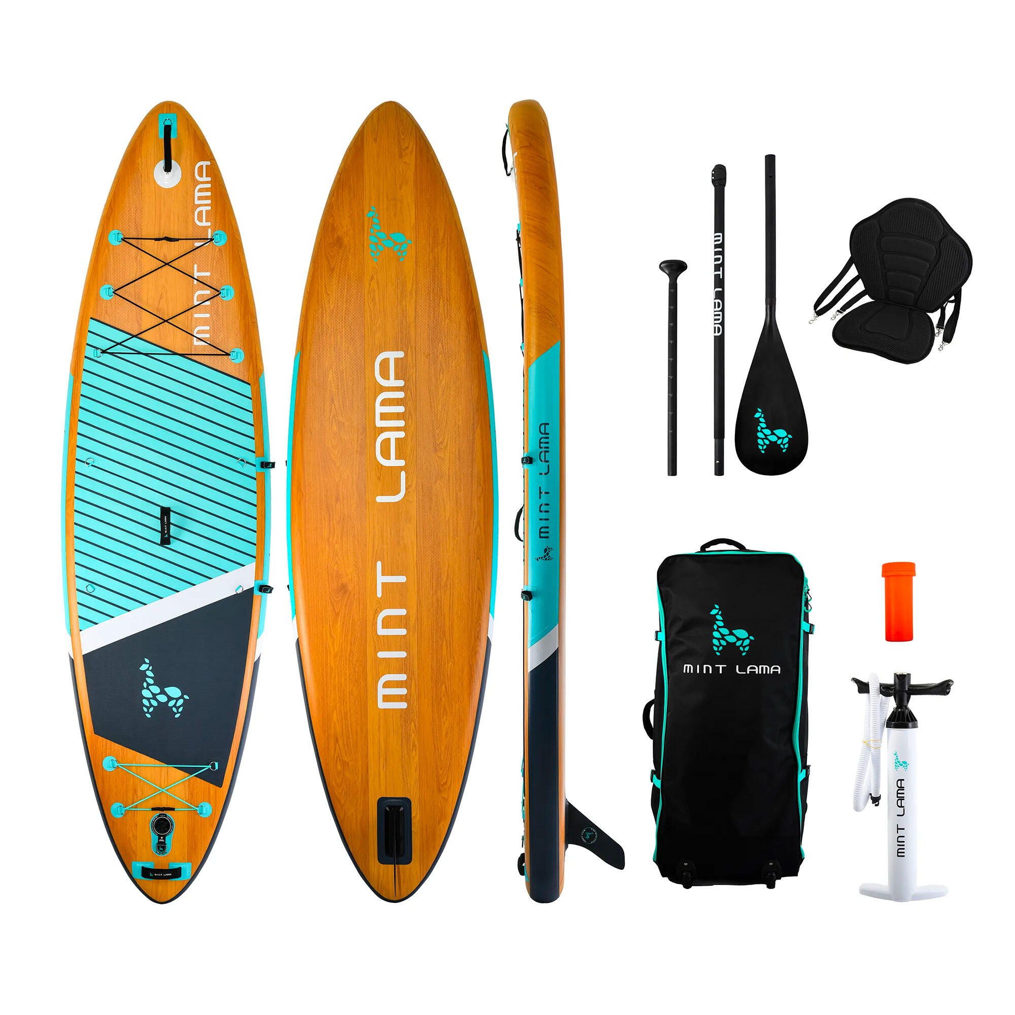 STAND UP PADDLE INFLATABLE TOURING PACK MINT LAMA FAMILY 10'6'' WOOD/MINT