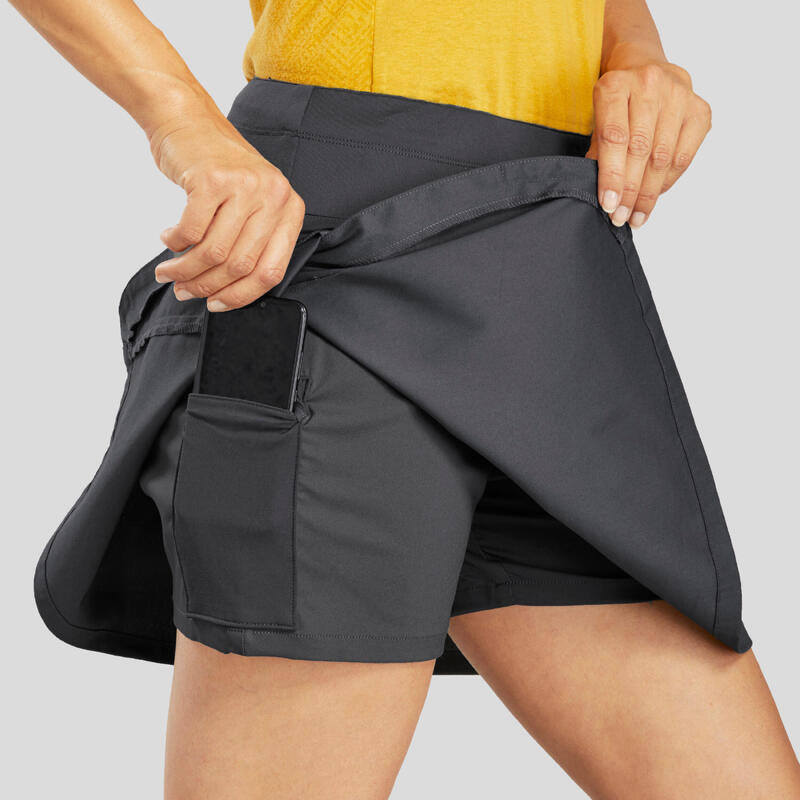 Kadın Outdoor Şort Etek - Gri - NH500