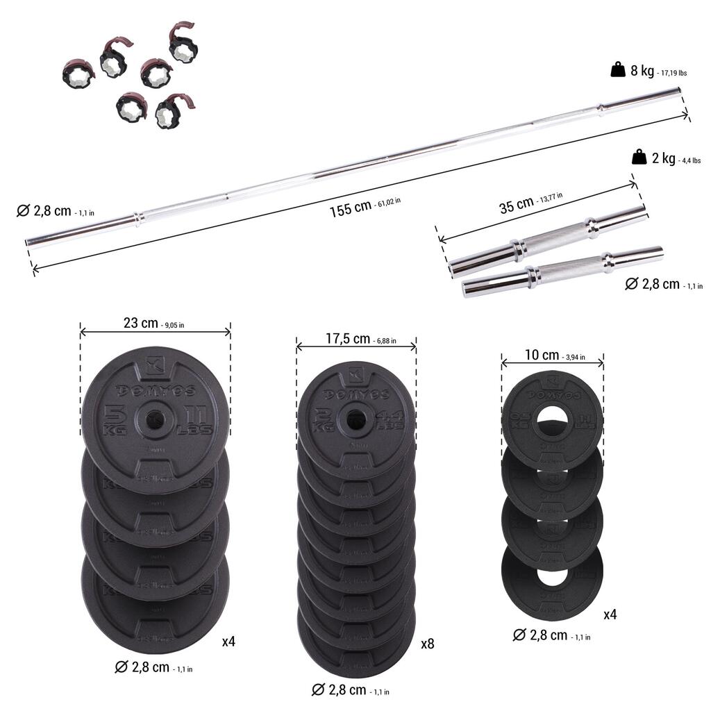 Kit de mancuernas + barra de musculación 50 kg