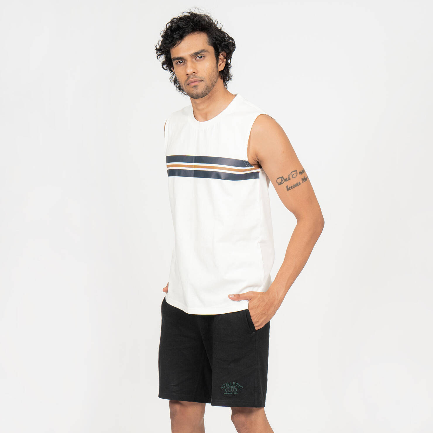 Men's Straight-Cut Crew Neck Cotton Fitness Tank Top 500 Cosmeto - White