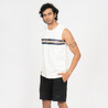 Men's Straight-Cut Crew Neck Cotton Fitness Tank Top 500 Cosmeto - White