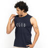 Men's Straight-Cut Crew Neck Cotton Fitness Tank Top 500 Cosmeto - Navy