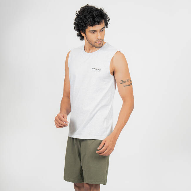 Men's Straight-Cut Crew Neck Cotton Fitness Tank Top 500 Cosmeto - Grey