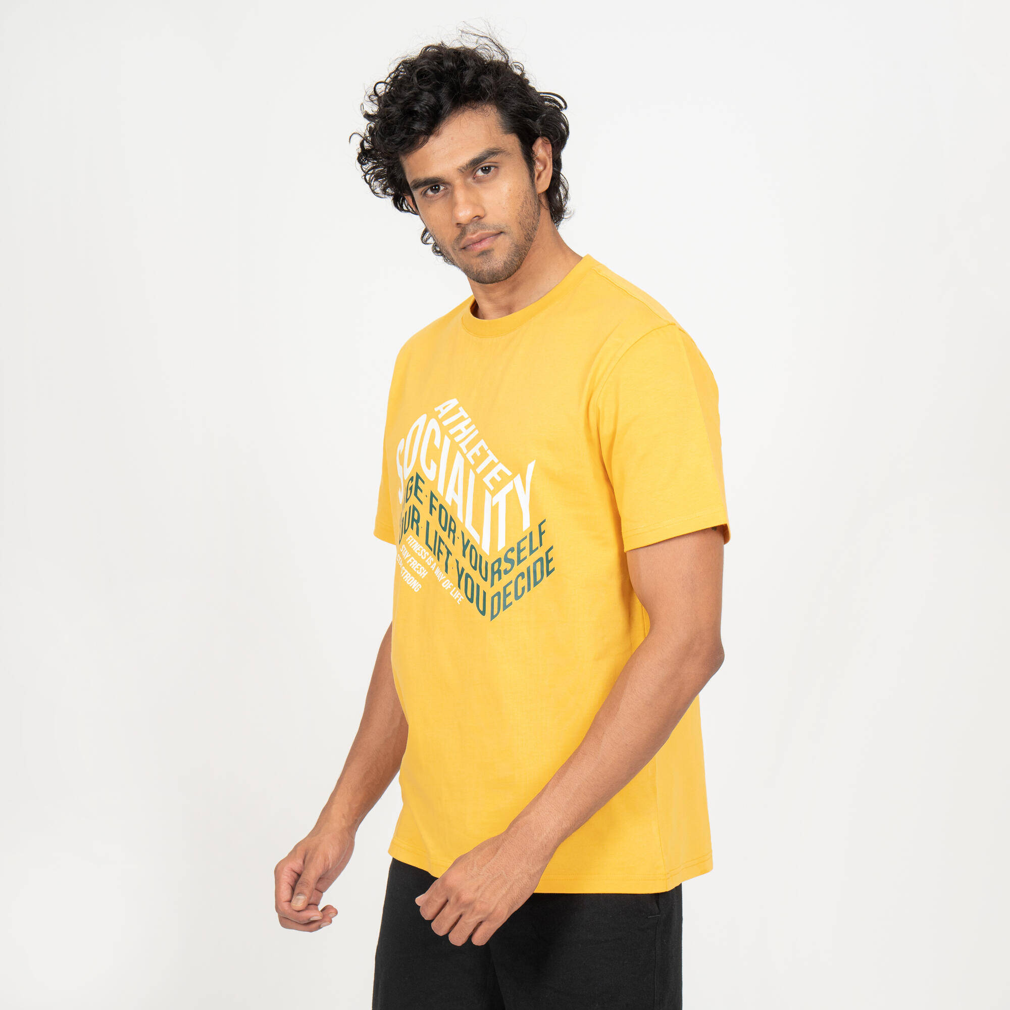 Men's T-Shirt For Gym 500-Yellow Print