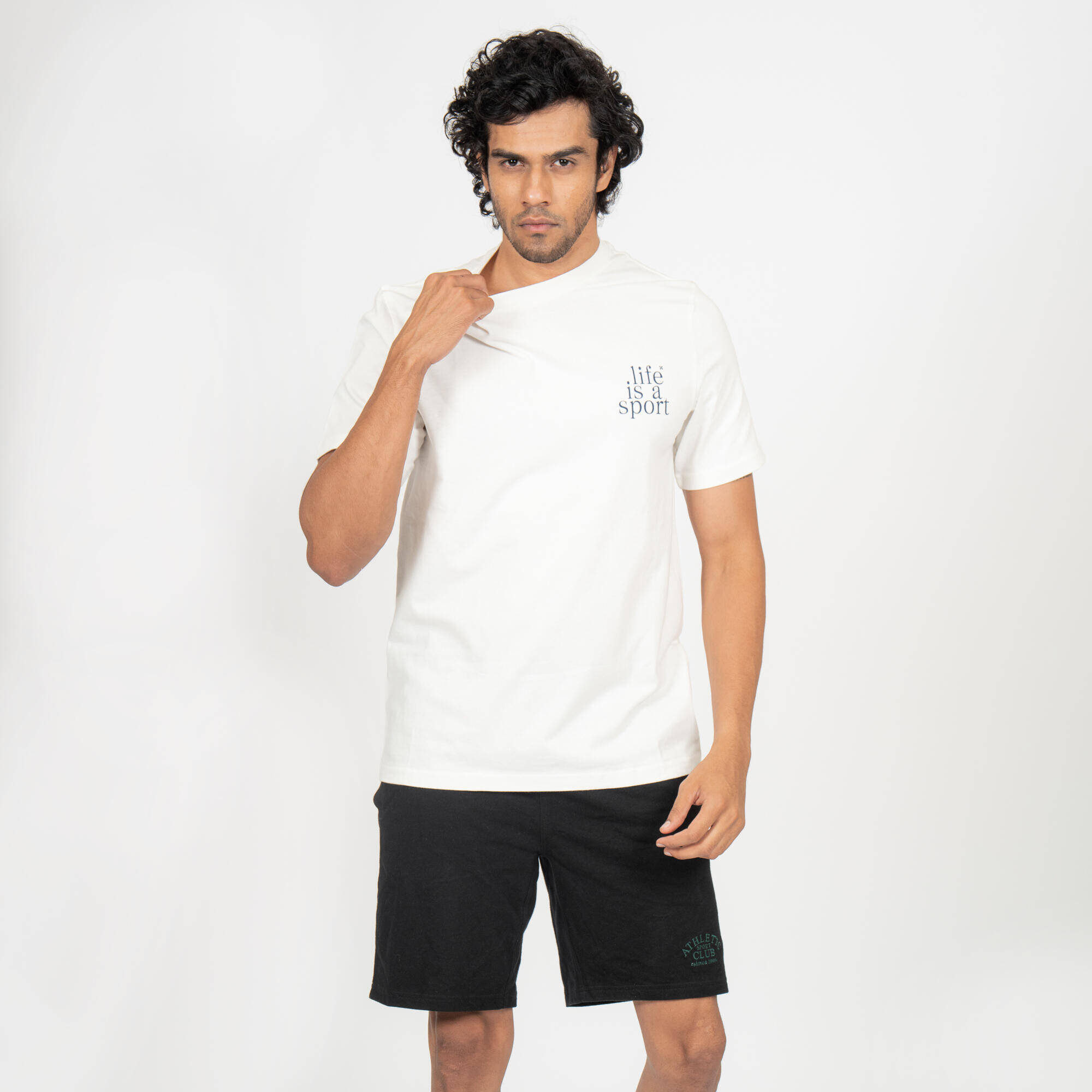 Men's T-Shirt For Gym 500-Off White Print