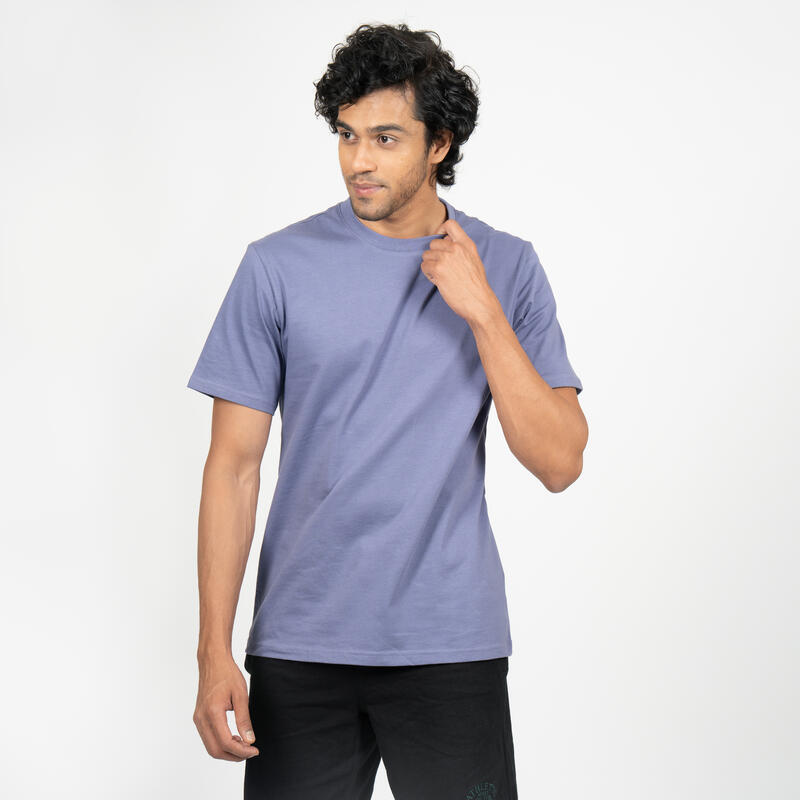 T-shirt uomo palestra 500 ESSENTIALS regular fit 100% cotone blu