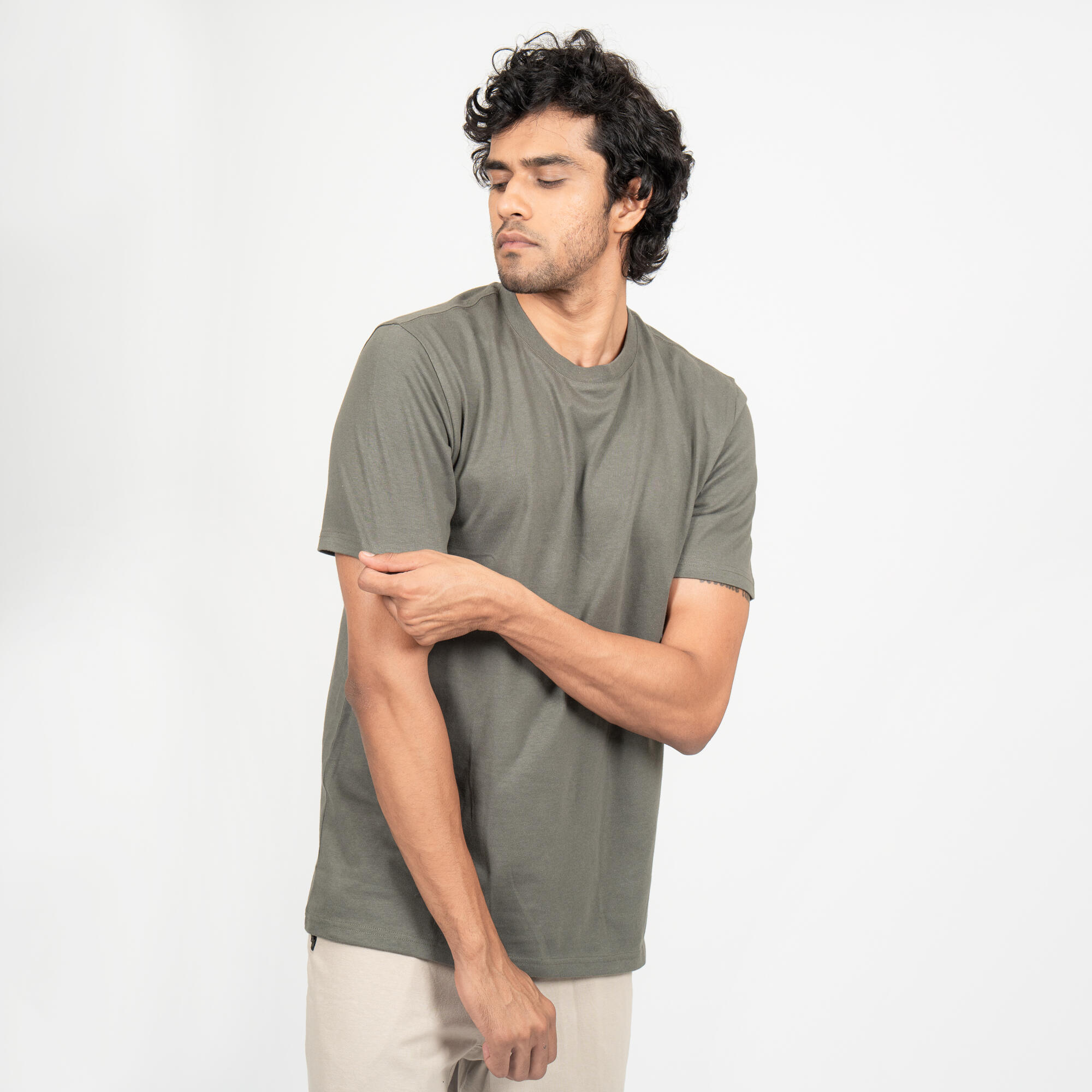T-shirt uomo palestra regular fit cotone verde militare 12/20