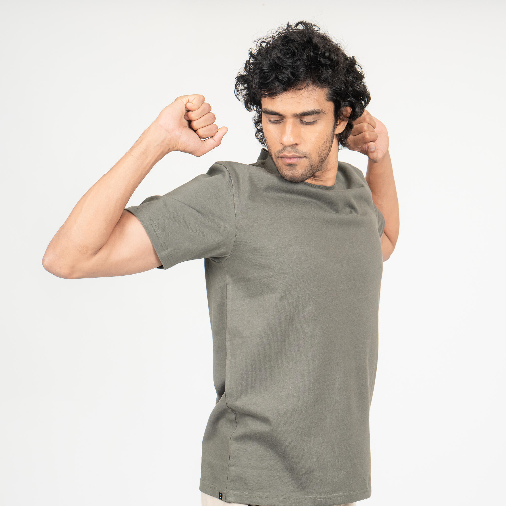 T-shirt uomo palestra regular fit cotone verde militare 8/20