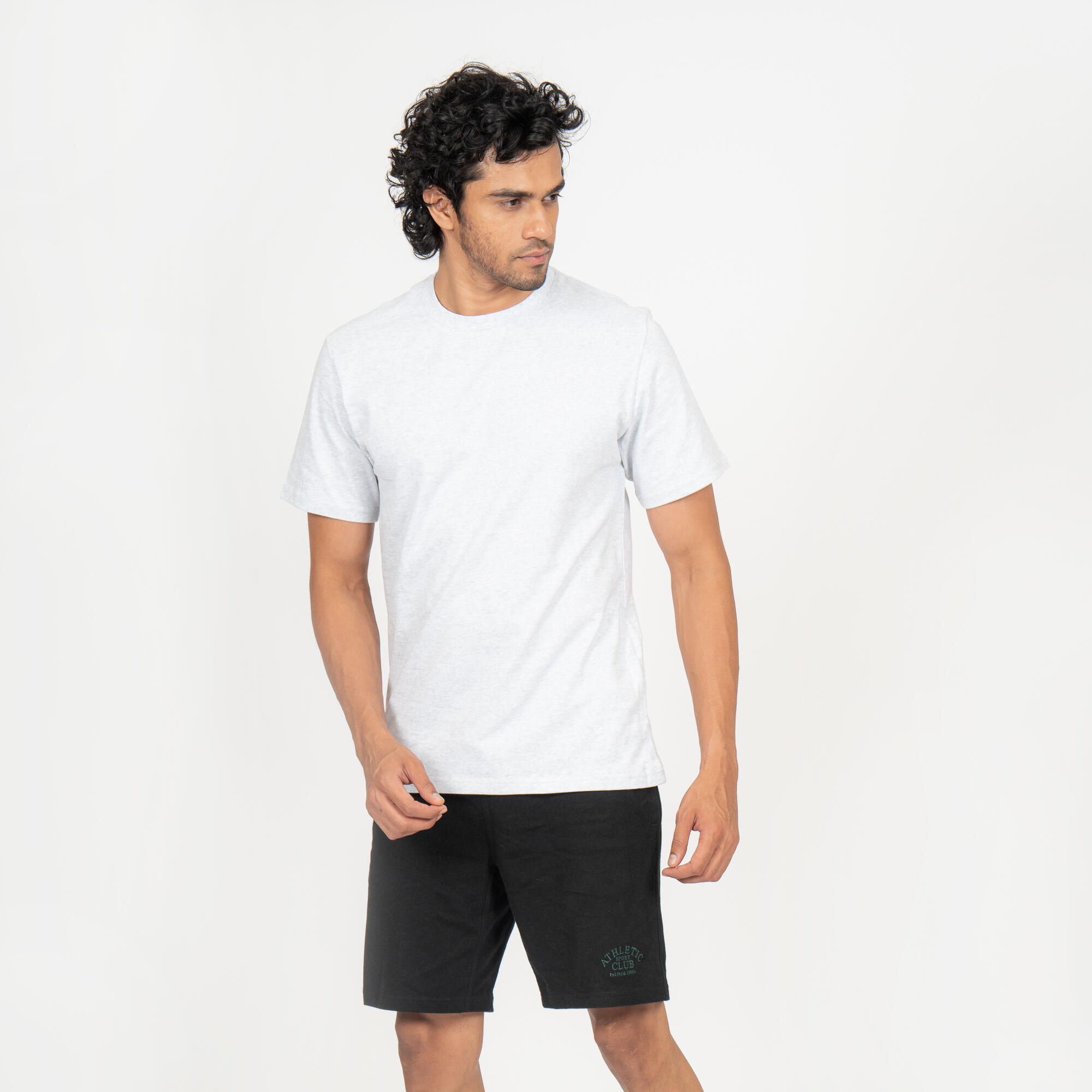 T-shirt uomo palestra regular fit cotone grigio chiaro 9/20