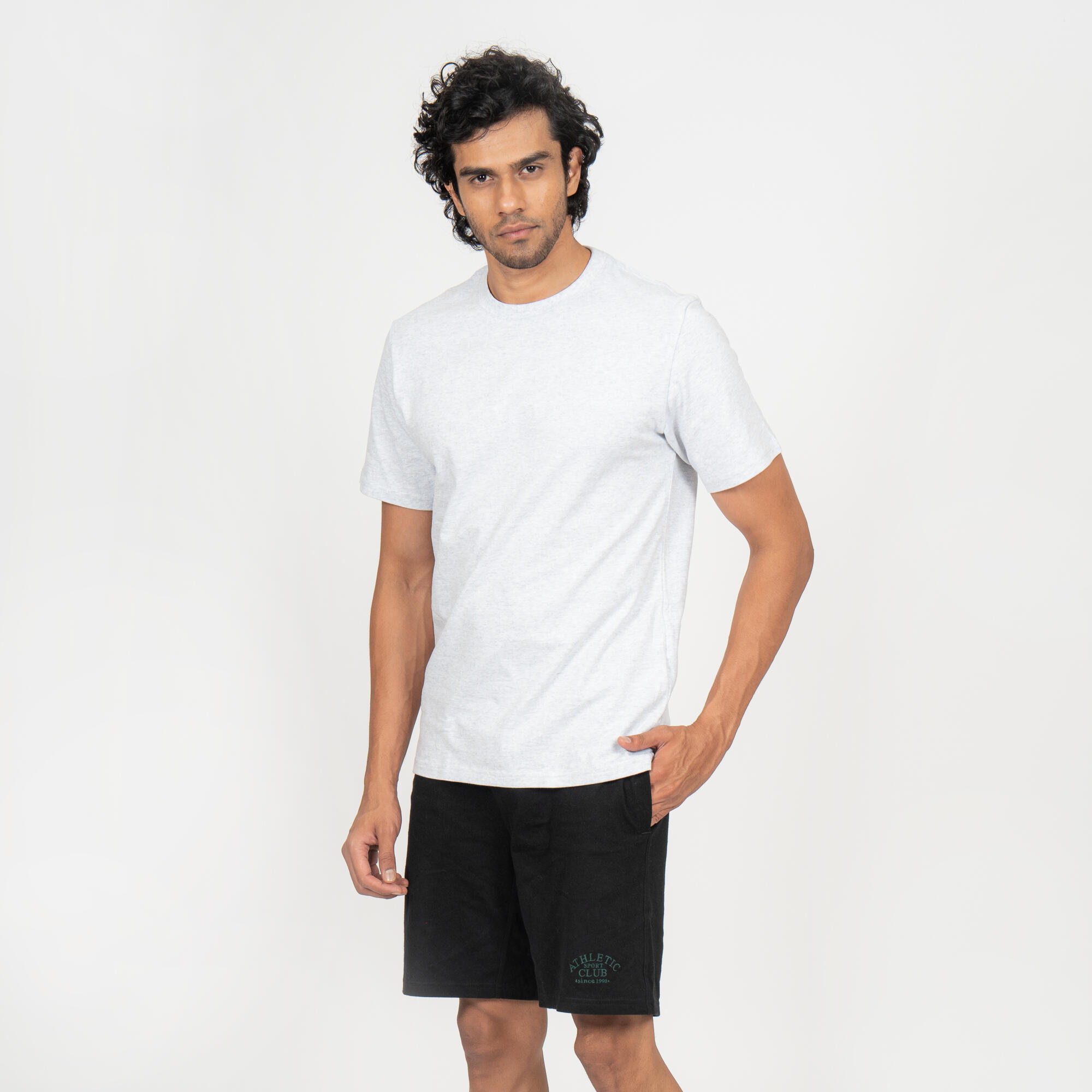 T-shirt uomo palestra regular fit cotone grigio chiaro 7/20
