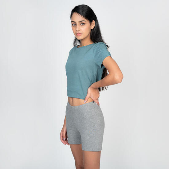 Pantaloncini donna palestra 500 slim fit cotone grigi