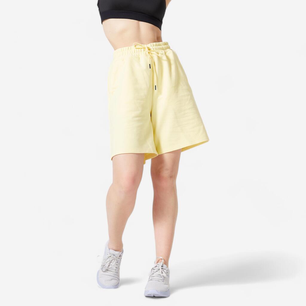 Women's Wide-Leg Fitness Shorts 520 - Pastel Yellow