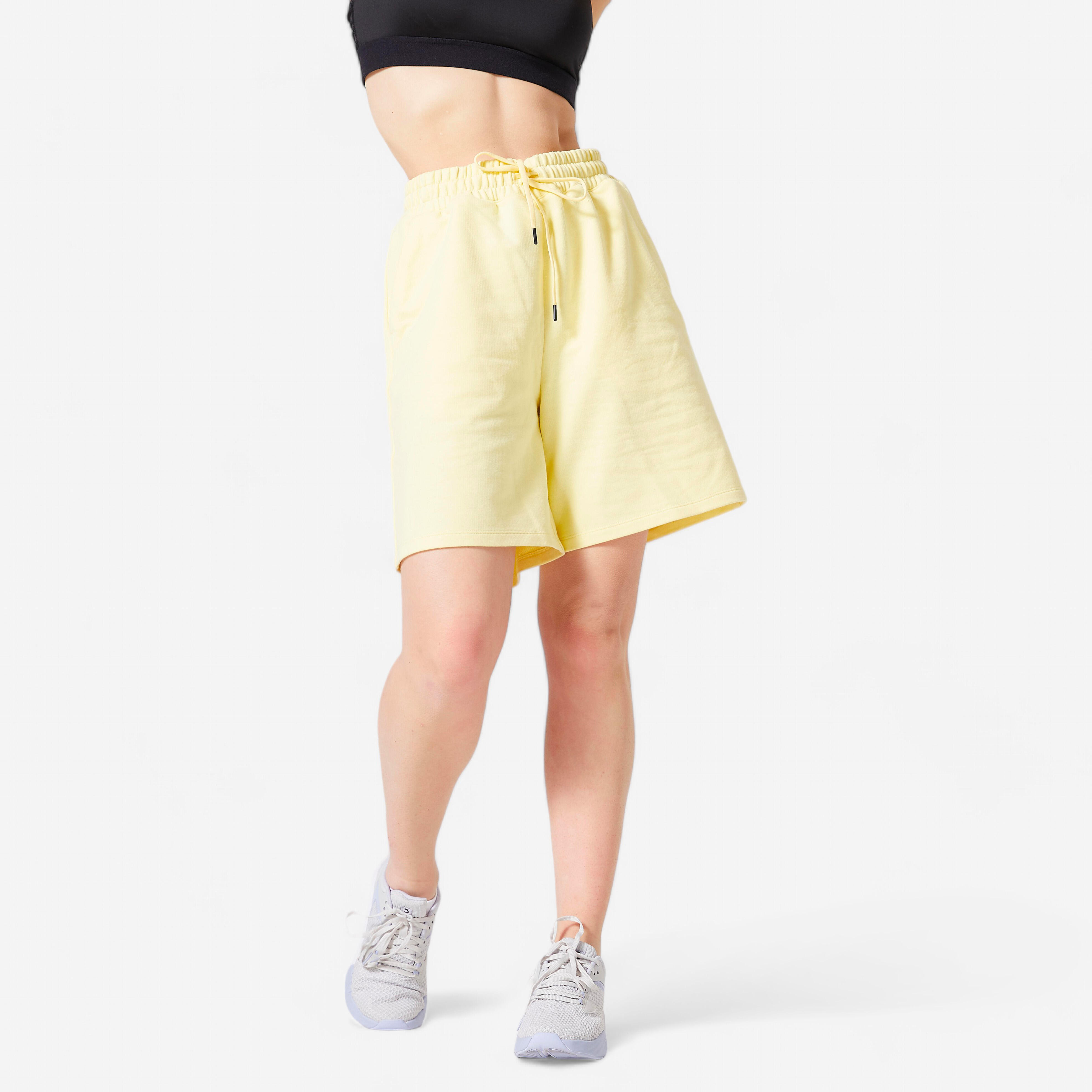 DOMYOS Dámske šortky 520 Wide Leg pastelovo žlté S