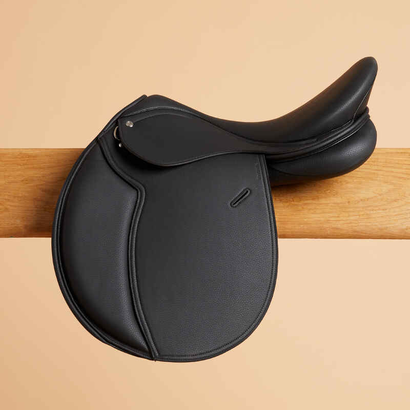 17,5" Synthetic Horse Riding Saddle for Horse and Pony 100 Black Decathlon