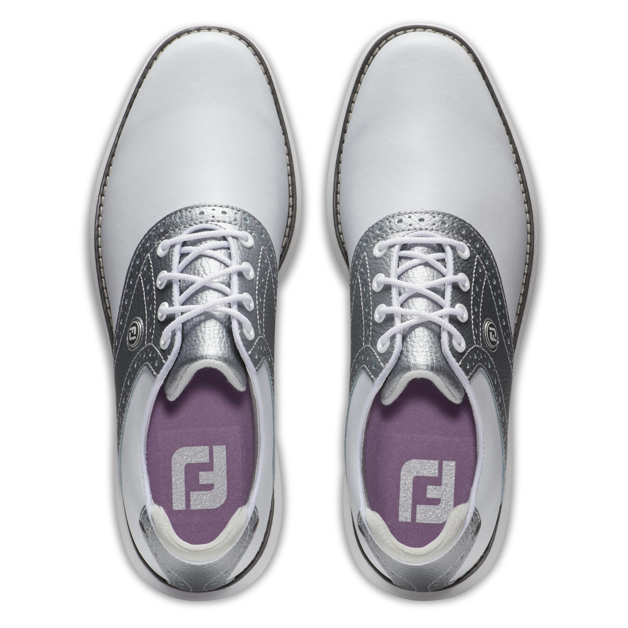 WOMEN'S WATERPROOF GOLF SHOES FJ TRADITION - WHITE AND SILVER 4/6