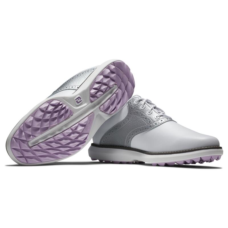 CHAUSSURE GOLF IMPERMÉABLES FJ TRADITION FEMME - BLANC ET ARGENT