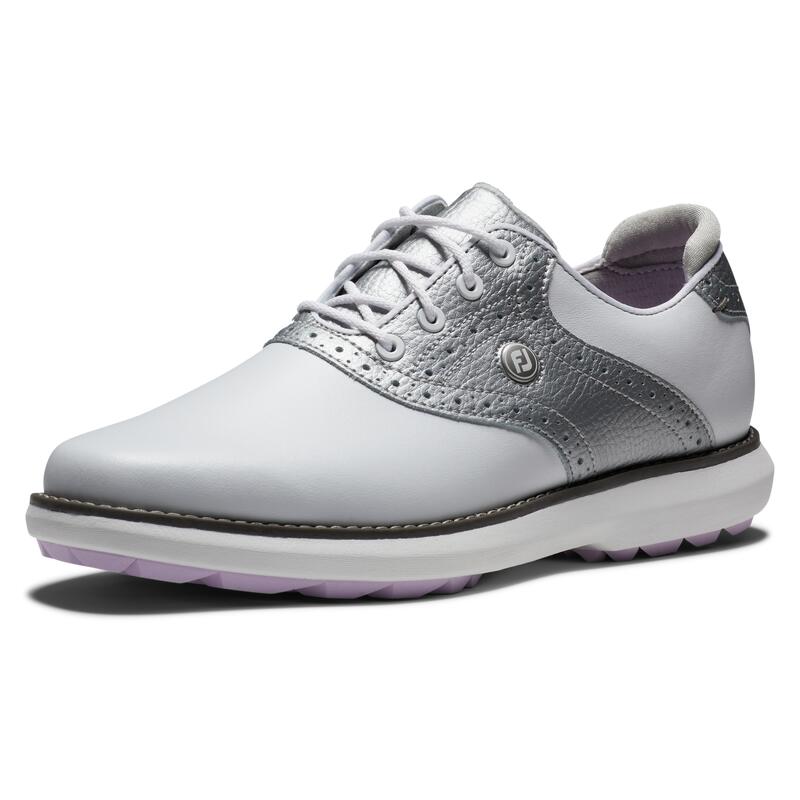 Zapatillas golf impermeables mujer FJ Tradition - blanco y plata