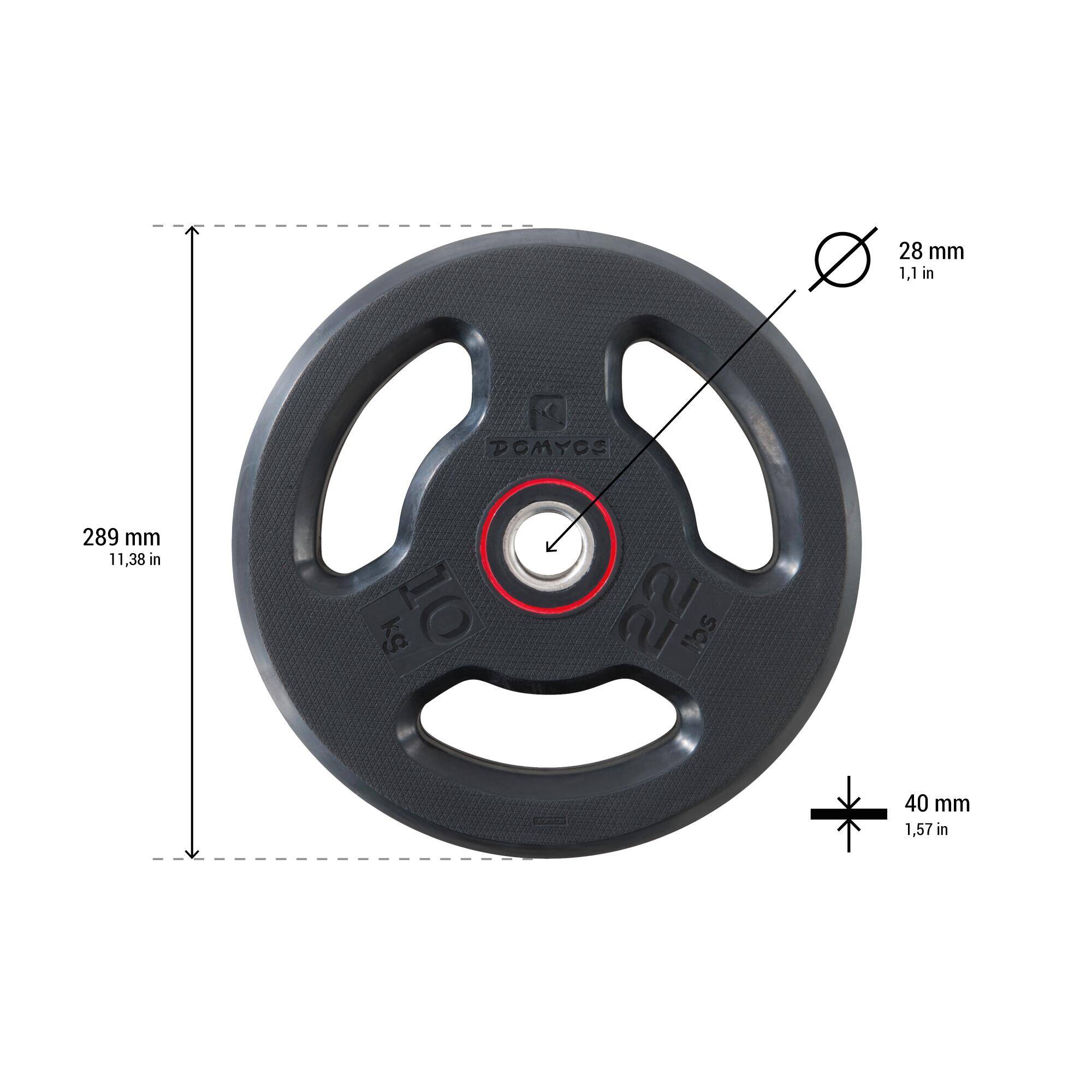 Weight Training Rubber Weight Disc with Handles 10kg, 28mm - Black -  3