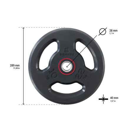 Rubber Weight Disc with Handles 28 mm 10 kg - Decathlon
